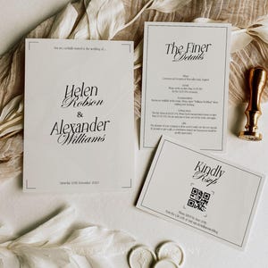 Minimalist Wedding Invitation Template Set, Modern Black & White Design Invite Suite, RSVP And Details Card, Elegant Wedding Bundle /SCRIPT