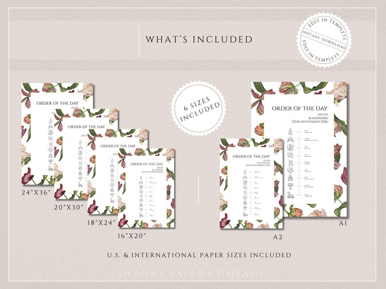 Spring/summer Collection Timeline Elegant Pink Floral Wedding Order of the Day Sign Template, Hand Drawn ...