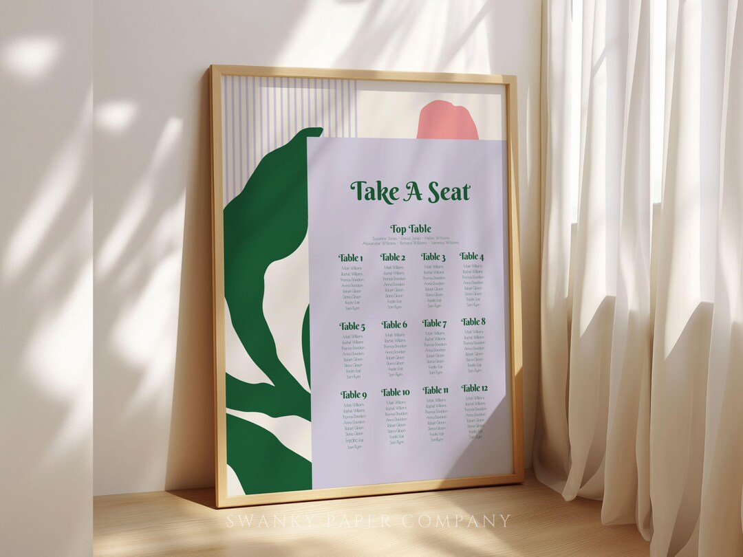 Seating Plan Wedding Sign Template, Instant Download Printable, Bold ...