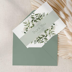 Modèle de carte de remerciement mariage vert sauge, verdure, papeterie de mariage, jardin botanique imprimable et modifiable carte de téléchargement immédiat /FOLI