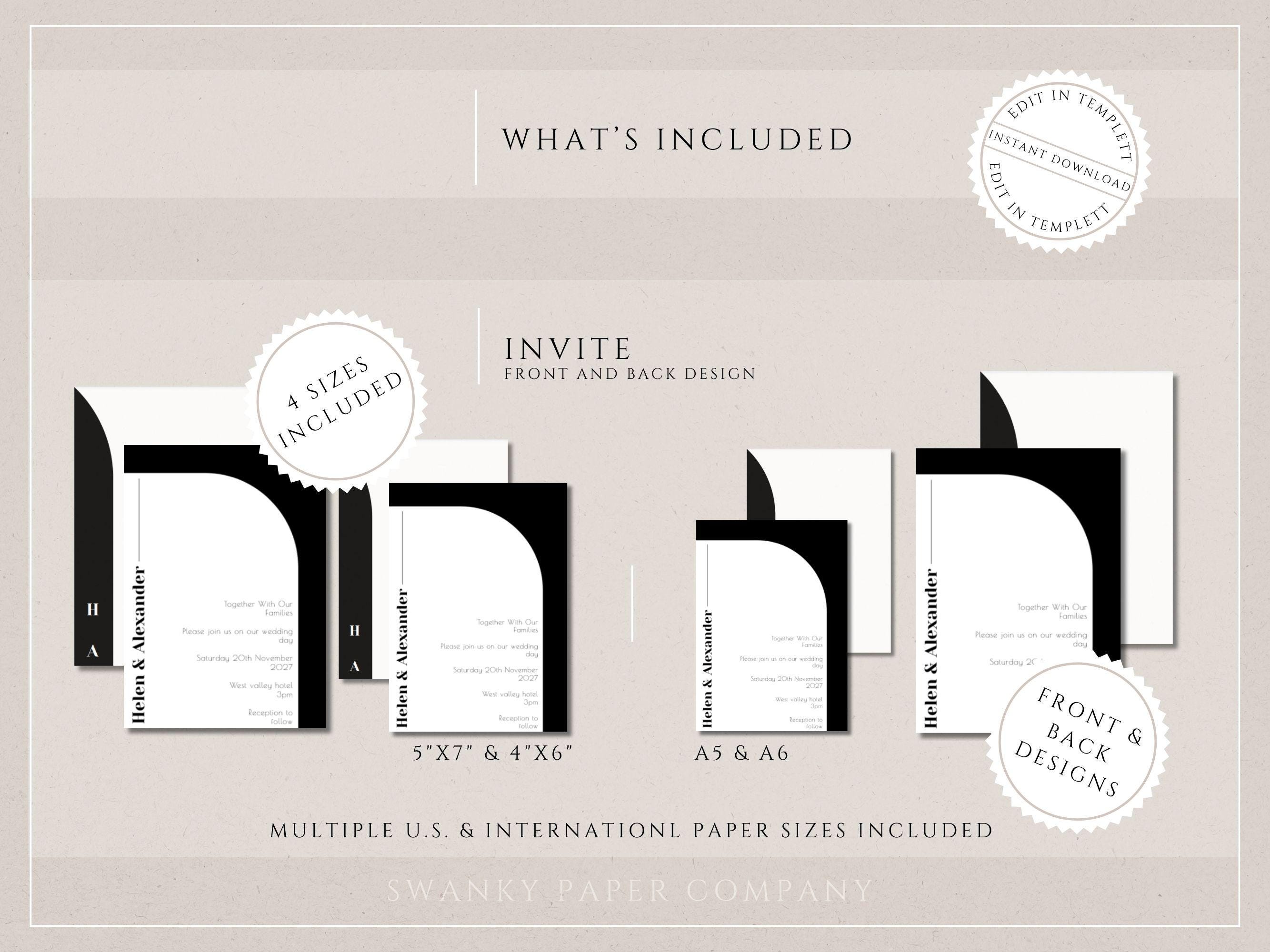 Minimalist Wedding Invitation Template, Modern Black and White Design ...