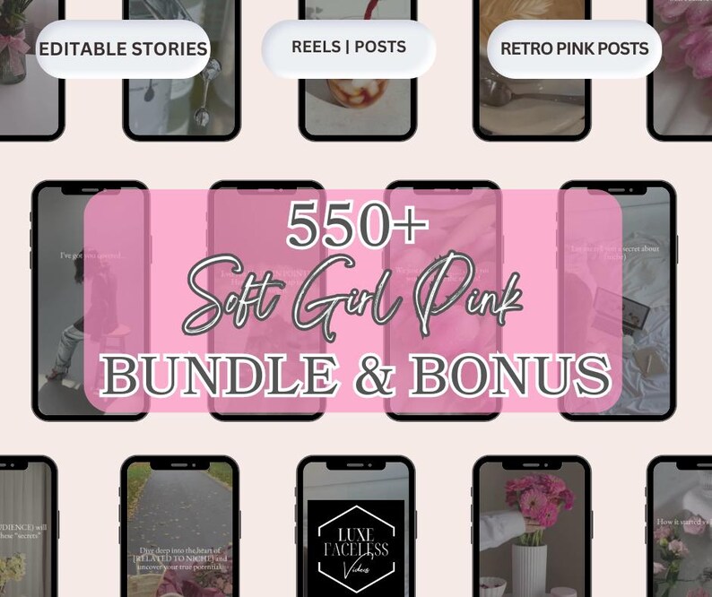 550 Pink Aesthetic Faceless Videos Photo Bundle for Instagram Reels ...