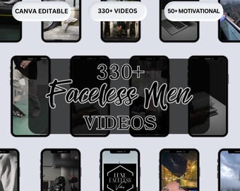 May include: A collage of images showcasing 330+ Faceless Men Videos. The images feature men in various settings, including walking, driving, and working out. The text "330+ Faceless Men Videos" is displayed in large, bold letters.