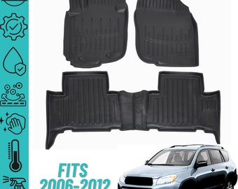 3D Floor Mats for 2006-2012 Toyota RAV4 Heavy Duty, Custom Fit, All Weather Liner Front & 2nd Row Full Set Rubber, Black