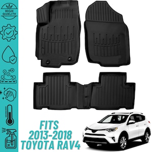 3D Floor Mats for 2013-2018 Toyota RAV4 (not for Hybrid) Heavy Duty, Custom Fit, All Weather Liner Front and 2nd Row Full Set Rubber, Black