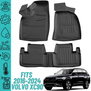 3D Floor Mats Compatible with 2016-2024 Volvo XC90 All Weather Liner, Custom Fit, Heavy Duty 2-Row Full Set Rubber (Black)