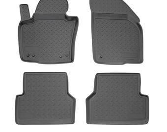 3D Custom Fit Floor Mats for 2009-2017 Volkswagen Tiguan (All Trims), All-Weather Floor Liners, Full Set for 1st & 2nd Row, Black, Rubber