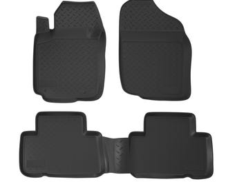 3D Custom Fit Floor Mats for 2006-2012 Toyota RAV4 (All Trims), All-Weather Floor Liners, Full Set for 1st & 2nd Row, Black, Rubber
