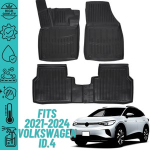 Dywaniki podłogowe 3D do Volkswagen ID.4 Heavy Duty 2021-2024, dopasowane, uniwersalne, przód i 2. rząd, komplet gumowy, czarne