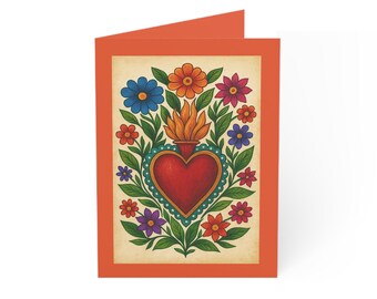 Tarjeta de felicitación / Tarjeta de notas en blanco con el tema del amor y la devoción al Sagrado Corazón.