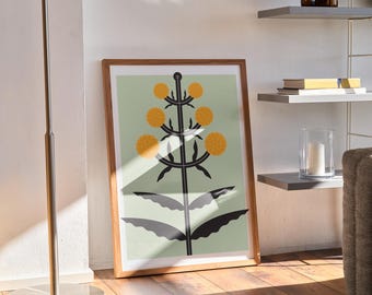 Orange Ball Plant Flower Print, Orange Flower Wall Art, Kitchen Decor, Dining Room Decor, Bedroom Decor