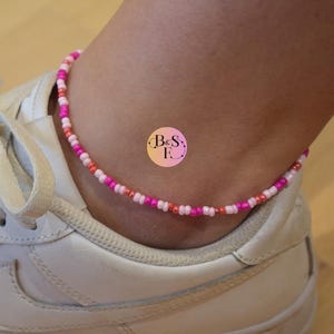 Pink & Coral Beaded Anklet | Adjustable Stretch Anklet | Ankle Jewellery