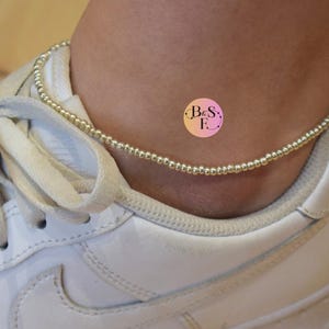 Silver Seed Bead Anklet | Minimalist Stretch Anklet | Shimmering Beaded Jewellery
