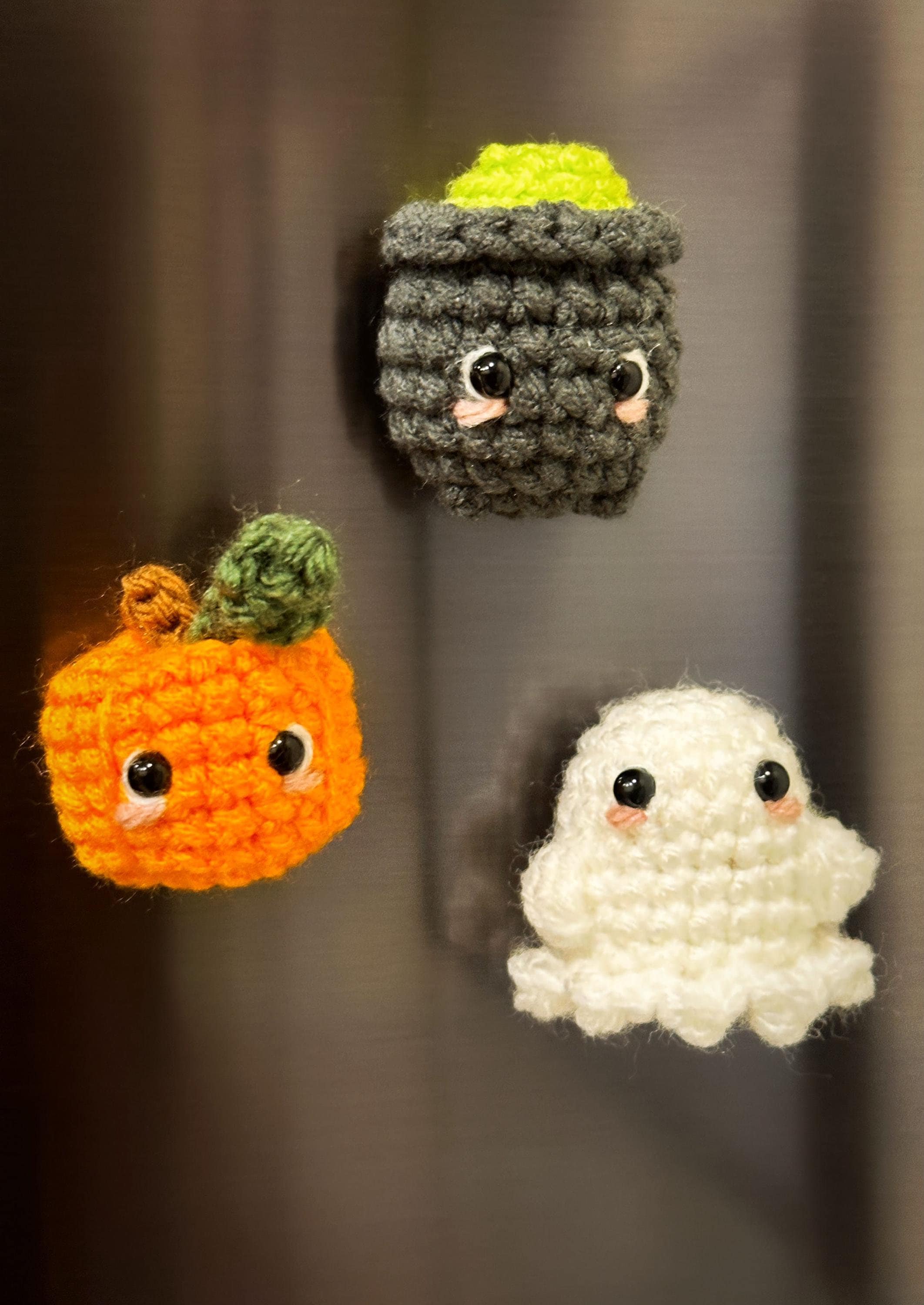 Halloween Handmade Crochet Magnet Set | Ghost, Cauldron, and Pumpkin ...