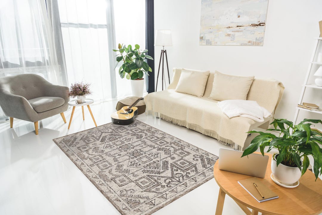 Calming Corner Rug Neutral Boho Geometric Design Hand-tufted Wool Area Rug for Nursery ...