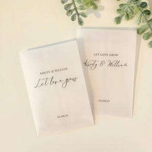 Peronalisierte Hochzeitsbevorzugungsbeutel für Samen | Lass die Liebe wachsen | Pergamin Taschen | Gastgeschenke