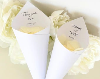 Personalized Wedding Confetti Cones: White Cardstock, Empty