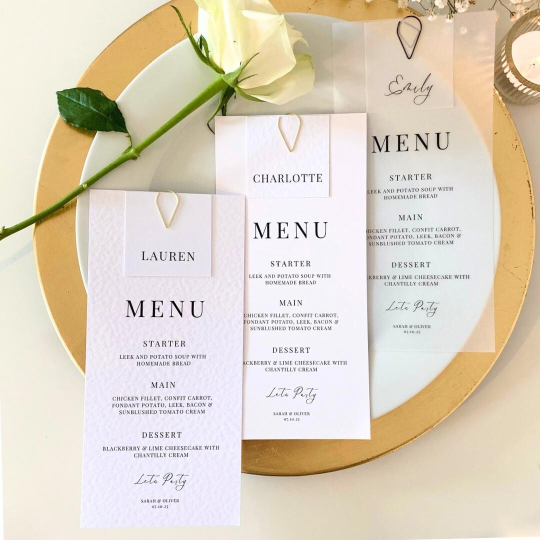 Personalized Wedding Menu Place Card: Vellum or Card Stock - Etsy