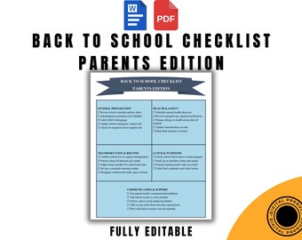 Lista di controllo per il ritorno a scuola per i genitori: planner stampabile e modificabile (PDF/Word)