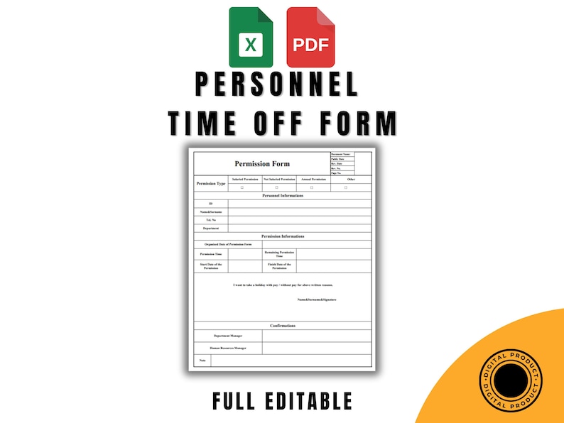Employee Leave Request Form Template, Editable Excel & Printable PDF ...