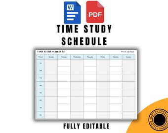 Time Study Template, Editable Weekly Task Schedule, Printable Productivity Planner, Student or Work Time Log Sheet, PDF & Word Format