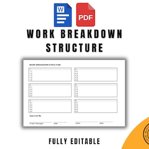 Sjabloon werkverdelingsstructuur, bewerkbare pdf- en Word-indeling, afdrukbare tool voor projectplanning, WBS-grafiek voor taakbeheer