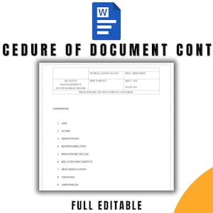 Dokumentkontrollprocedur, ISO 9001, 14001, 45001-kompatibel, Word-format, utskrivbar guide för kvalitetsledning och efterlevnad