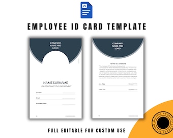 Modello modificabile di tessera identificativa per dipendenti in formato Word / Design stampabile di badge per dipendenti aziendali per uso aziendale con logo e dettagli
