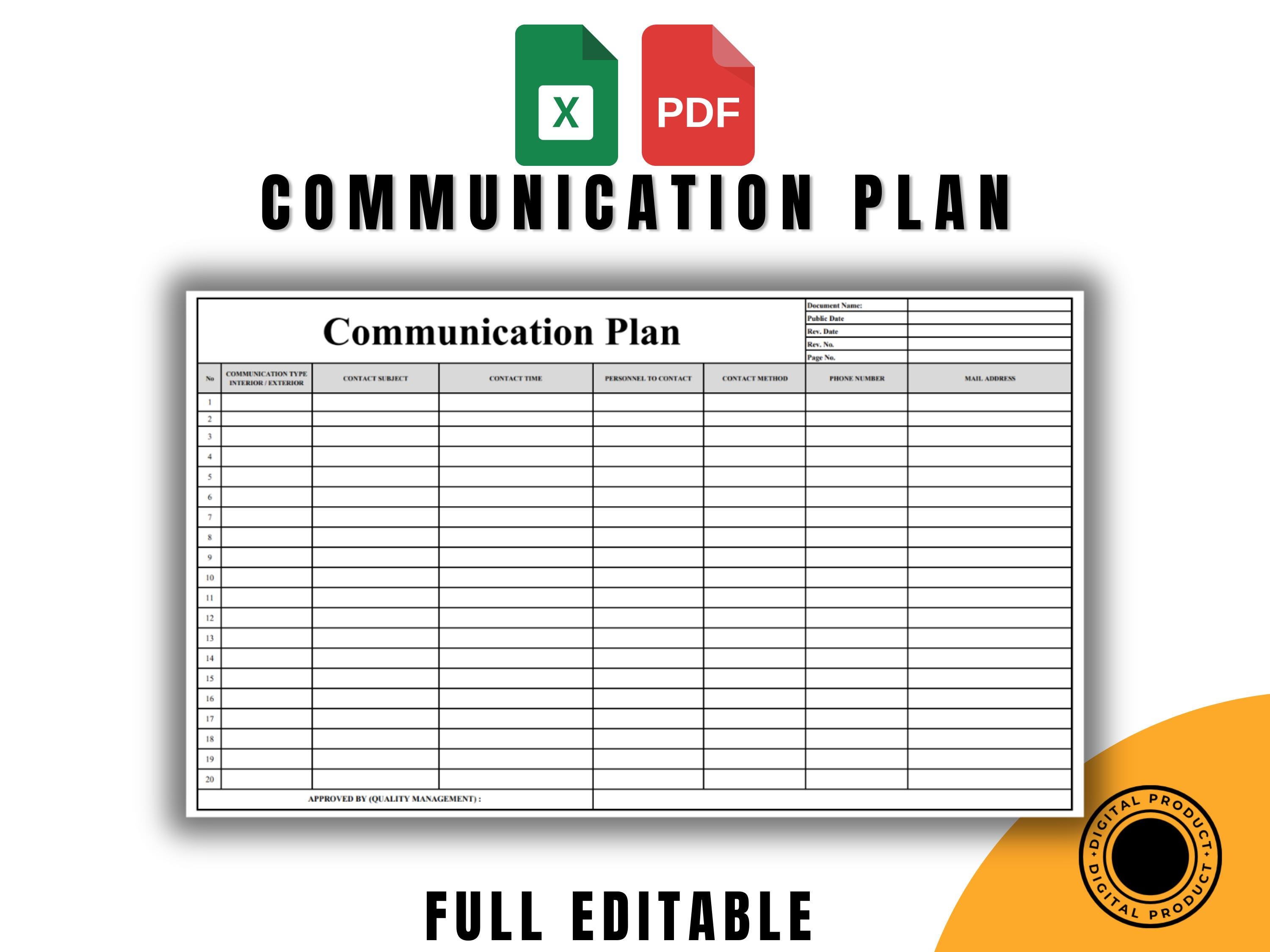 Internal External Communication Plan Template Editable Excel Printable