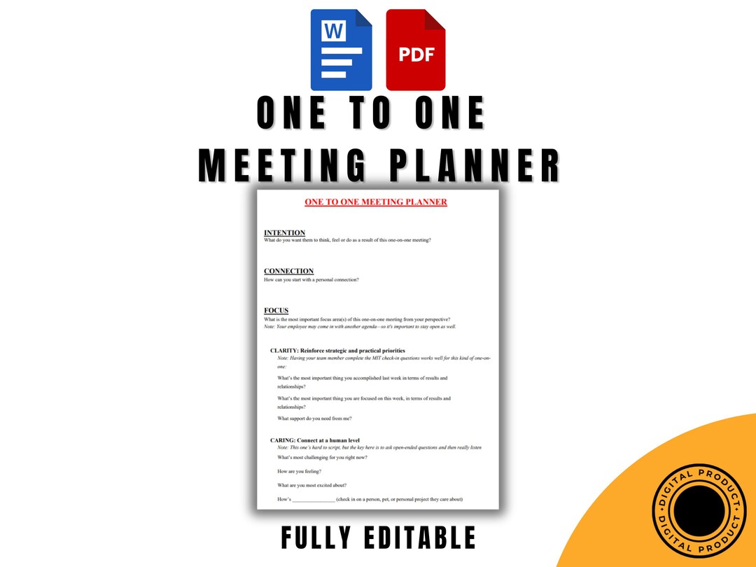One-on-one Meeting Planner Template, Editable Word & PDF Format ...