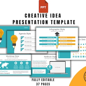 PowerPoint Presentation Template, 37 Fully Editable Slides for Business, Infographics, Charts, Modern Slide Deck, Instant Download Docs