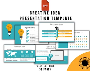 Modello di presentazione PowerPoint, 37 diapositive completamente modificabili per aziende, infografiche, grafici, presentazione moderna, documenti scaricabili immediatamente