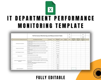 Modello di monitoraggio delle prestazioni del reparto IT, formato Excel, conforme allo standard ISO, strumento di monitoraggio dei KPI, foglio di reporting delle metriche IT stampabile