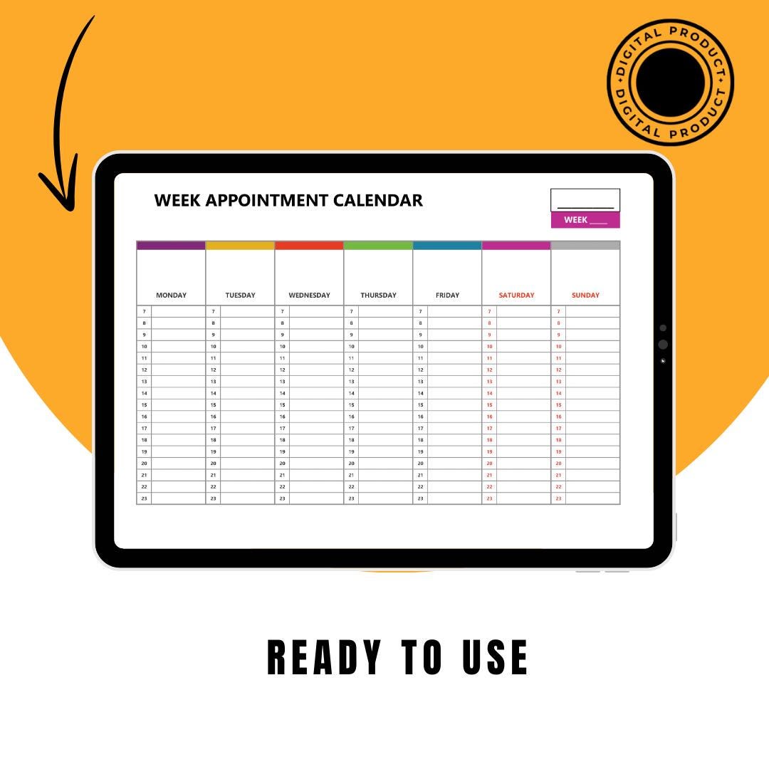 Weekly Appointment Calendar Template, PDF and Excel Format Fully ...