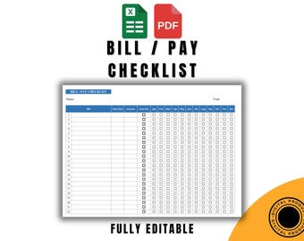 Modello di checklist per il pagamento delle bollette: PDF ed Excel modificabili, pianificatore di budget mensile