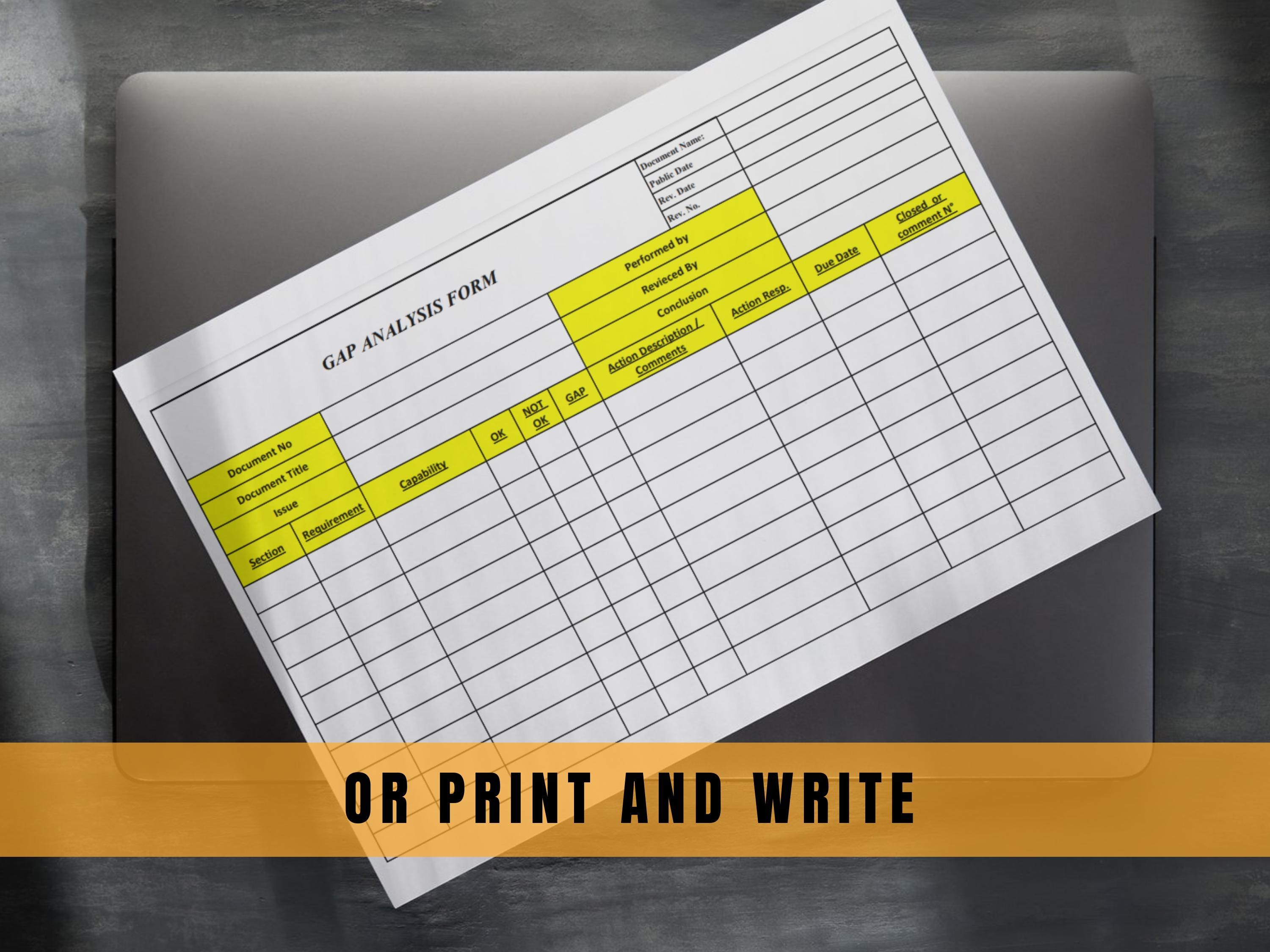 Gap Analysis Template, Editable Excel & Printable PDF Formats, ISO 9001 ...