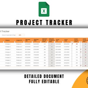 Modello di monitoraggio del progetto Excel, foglio di calcolo modificabile per la pianificazione del progetto, organizzatore di attività e cronologia, download immediato per i team