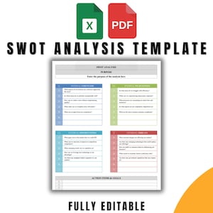 SWOT Analysis Template, PDF and Excel Format, Fully Editable and Printable, Customizable Strategic Planning Tool for Business and Projects