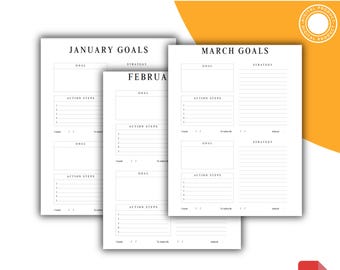 Modello di pianificatore di obiettivi mensili in formato PDF, formato stampabile A4, strumento per la definizione e il monitoraggio degli obiettivi, organizzatore di sviluppo personale per il successo