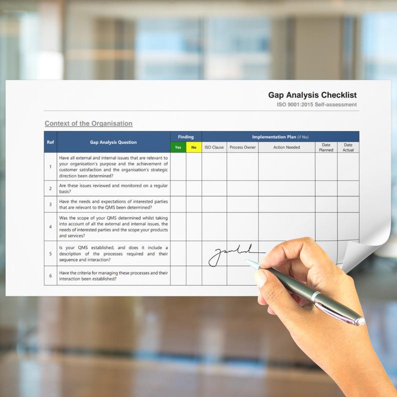 ISO 9001:2015 Gap Analysis Checklist, Word and PDF Format ...