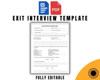 Exit Interview Questionnaire Template, Word and PDF Format, Fully Editable and Printable, Customizable HR Tool for Employee Feedback