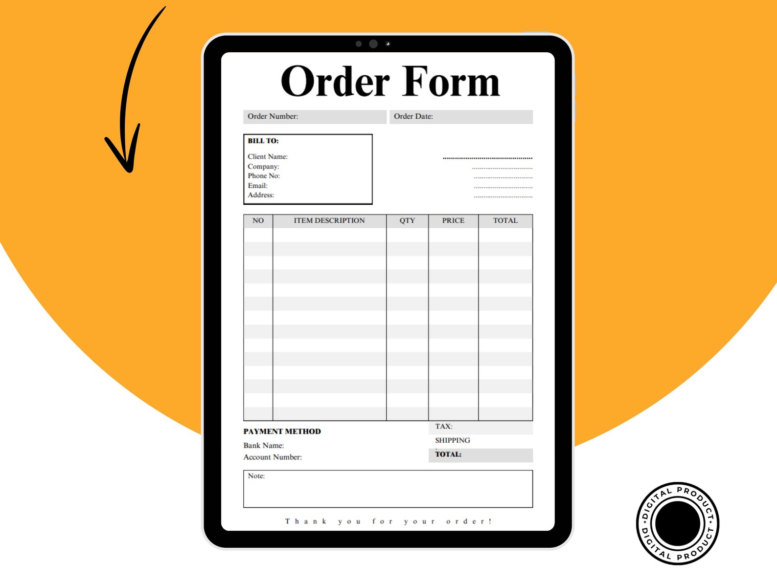 Order Form Template PDF, Fully Printable Order Sheet, Professional ...