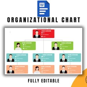 Sjabloon organigram, woordindeling, volledig bewerkbaar en afdrukbaar, aanpasbaar bedrijfsstructuurdiagram voor teams en bedrijven