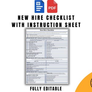 New Hire Checklist Template, Editable PDF Word, HR Onboarding Forms for Employees, Printable Employment Documents & Benefits Tracker