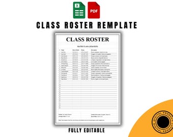 Modello di registro di classe Excel, foglio di calcolo modificabile per insegnanti, registro delle presenze e dei voti degli studenti, pianificatore scolastico PDF stampabile