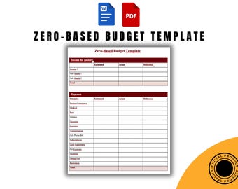 Modello di budget a base zero stampabile per il monitoraggio mensile delle entrate e delle spese / Foglio di pianificazione finanziaria modificabile per uso personale