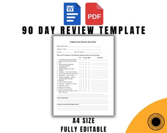 Modello di revisione dei dipendenti di 90 giorni in formato Word e PDF, modulo di valutazione delle prestazioni modificabile, modello di revisione delle risorse umane stampabile, download immediato
