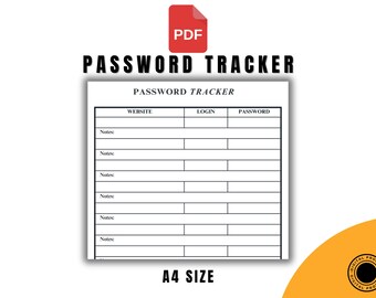 Password Tracker Printable PDF A4, Secure Login Organizer Sheet, Digital Credential Log Template, Password Management Instant Download