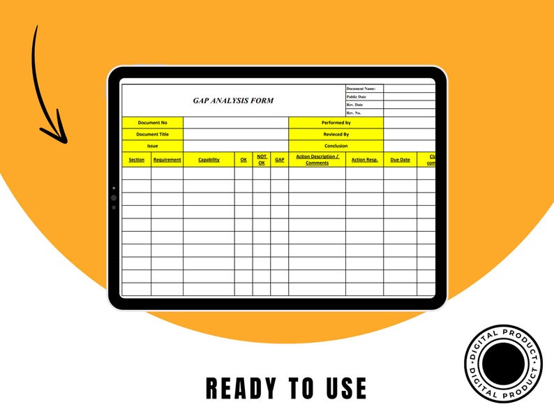 Gap Analysis Template, Editable Excel & Printable PDF Formats, ISO 9001 ...