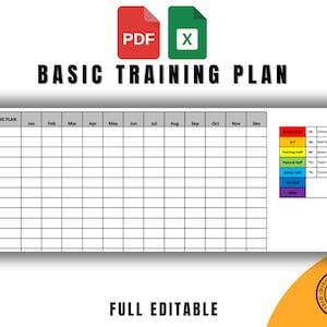 Basic Training Plan Vorlage, PDF- und Excel-Format, vollständig bearbeitbar und druckbar, anpassbares Mitarbeiterentwicklungs- und Lernwerkzeug